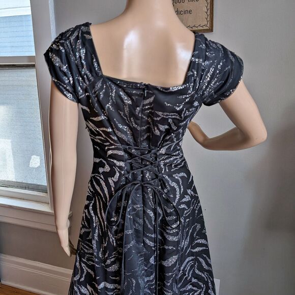 Vintage 90s Jody California Ball Gown Regency Empire Prom Dress Zebra Glitter - Picture 8 of 12